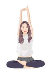 ヨガをする五十代女性イラスト