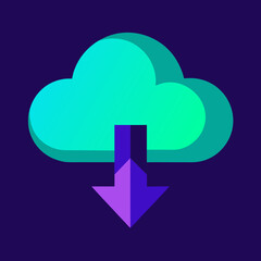 Turquoise cloud with purple download arrow on dark blue
