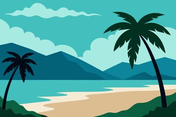 Illustration of a tropical beach with palm trees