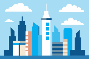 Obraz premium Cityscape with buildings and clouds in blue shades