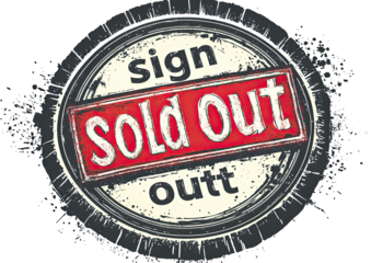 Sold Out" seal bold text and red banner inside aged circle