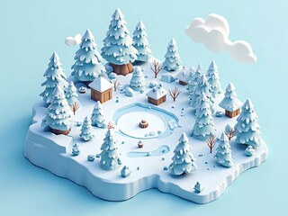 アイソメトリック, 3D, ゲームマップ, マップ, 自然, 湖, 池, 風景, 景色, 建物, 3Dモデル, 木, 森, 森林, 公園, 冬, 雪山, 雪景色, 雪国, 雪, 12月, クリスマス, 寒い, 環境, シティ, むら, 家, 建築, 旅行, くつろいで, 建造、町、村、村落、集落、旅行、バカンス