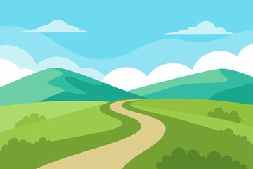 Fototapeta premium Illustration of a winding road through green hills