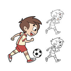 Energetic boy playing soccer with joyful expression on a simple stage isolated on transparent background