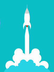 Fototapeta premium Rocket launching into the sky with smoke and flames