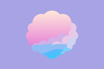 Pastel clouds in a circular arrangement on purple