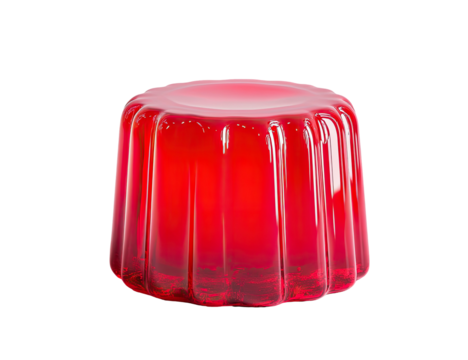 Glossy, red gelatin dessert molded in a fluted shape, centered