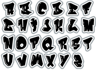 Bold graffiti-style alphabet in  silver and black , street art typography vector kit, perfect for logos, murals, and digital design projects.