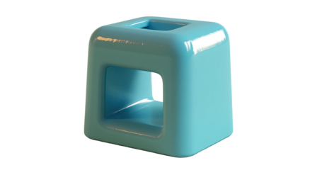 Glossy cyan cube with rounded edges and inner square space