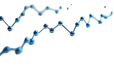 Blue glossy spheres connected by a line form a wavey line on black