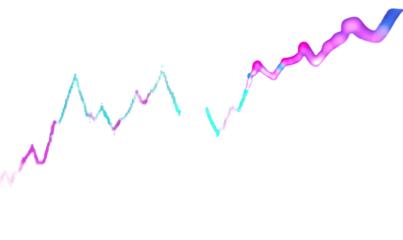 Abstract fluctuating line art, transitioning from teal to pink on black