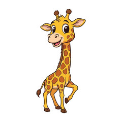 Adorable cute cartoon giraffe illustration on white background, playful baby animal drawing for kids, nursery decor, children’s art print, wildlife safari themed artwork