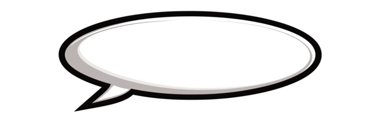 White speech bubble with gray shadow, pointing left, over black background