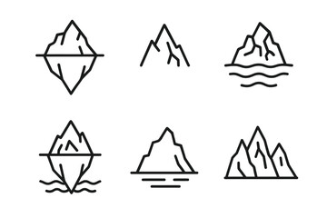 Outline icons of mountains and icebergs with water elements