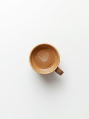 cup of coffee top view, white background