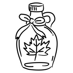 Maple Syrup Bottle Line Art with Bow and Leaf Coquette Thanksgiving Kitchen Outline Illustration for Fall Breakfast Autumn Pancake and Cozy Holiday Decor