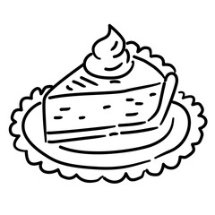 Pumpkin Pie Slice Line Art with Whipped Cream Coquette Thanksgiving Dessert Outline Illustration for Fall Bakery Autumn Feast and Sweet Holiday Treat Decor