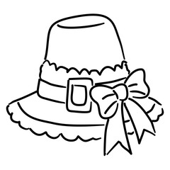 Pilgrim Hat Line Art with Ribbon Bow Coquette Thanksgiving Outline Illustration for Fall Harvest Celebration Autumn Decor and Whimsical Holiday Design