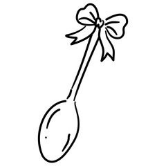Spoon Line Art with Ribbon Bow Coquette Thanksgiving Tableware Outline Illustration for Fall Kitchen Autumn Tea Party and Holiday Decor