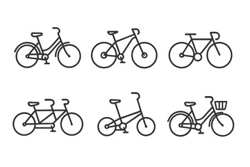 Fototapeta premium Collection of bicycle outlines featuring tandem, mountain, and road designs