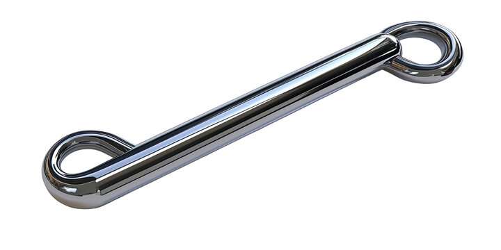 Chrome cotter pin with rounded ends, angled on a plain black background
