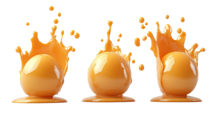 Three spheres erupting in orange fluid