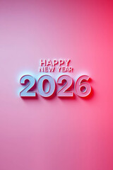 Pastel 3d abstract Pink 2026 Happy New Year greeting vertical wallpaper background post-card