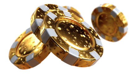 Golden Casino Chips: An image showcasing a captivating array of casino chips, elegantly illuminated, inviting the viewer into a world of risk and reward. 