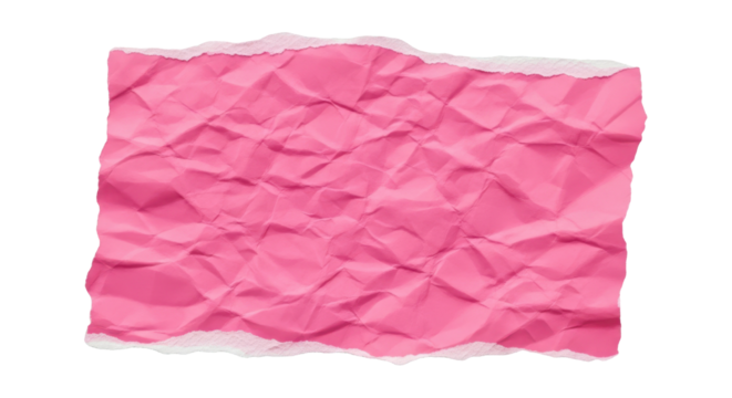 torn pink paper piece, wrinkled texture, uneven edges, isolated on transparent background, aesthetic paper scrap