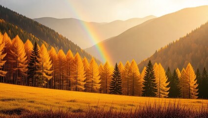 Autumnal Splendor - A Rainbow Over the Golden Valley.