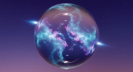 Abstract Nebula Sphere, glowing cosmic cloud inside a glass orb
