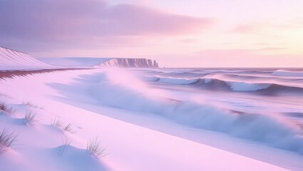 Coastal Winter Landscape - Serene Waves and Snowy Shores.