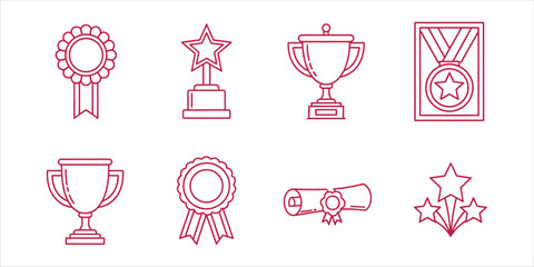 Collection of achievement icons, symbolizing success, awards, and recognition in a minimalist design for various achievements