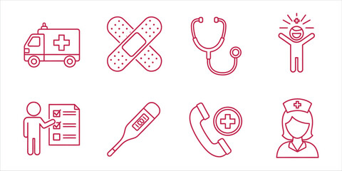 Healthcare and medicine line icons set vector illustration contains icons of ambulance, bandage, stethoscope, thermometer