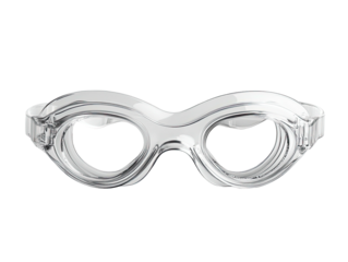 Clear, wavy-edged eyewear, no lenses, mirrored effect