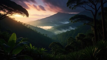 Serene Mountain Vista - A Tranquil Landscape at Sunset.