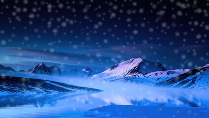 Serene winter night over a snow covered landscape.