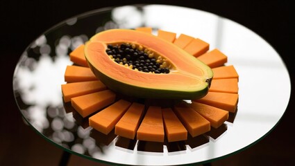 Sliced Papaya on a Glass Plate - A Tropical Fruit Delight.
