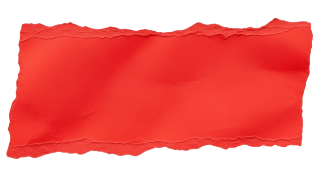torn red paper piece with rough edges, bright color, paper texture visible, isolated on transparent background