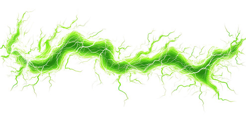 Wavy green lightning with radiating bright strands