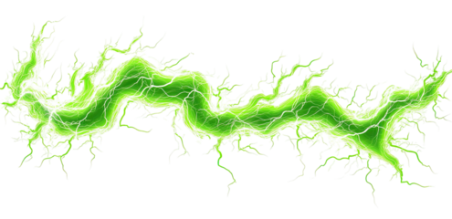 Wavy green lightning with radiating bright strands