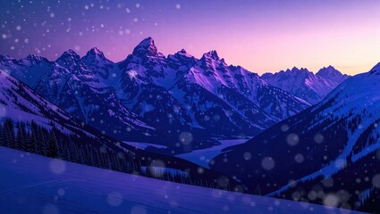 Snowy Peaks at Dusk - A Winter Wonderland Landscape.