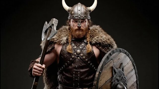 Viking Warrior Ready for Battle - A Fierce Portrait of Strength and Courage.