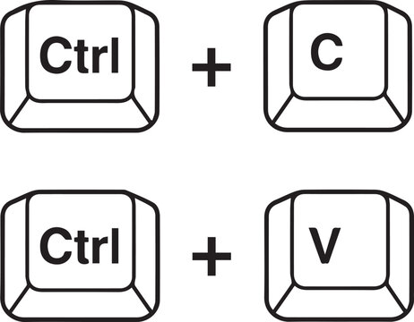 Copy and paste keyboard shortcuts (Ctrl+C and Ctrl+V), black and white outline vector illustration

