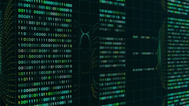 A classic and versatile motion graphic featuring cascading green binary code and numbers, perfect for technology, coding, and matrix themes.