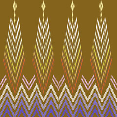 ​Four vibrant images of Thai or Southeast Asian ikat-style textile patterns featuring various repeating geometric designs like diamonds and small floral motifs on a purple background.