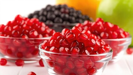 Fresh Pomegranate Seeds in Glass Bowls.