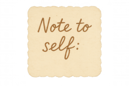 Paper note with note to self handwritten message, offering self-reflection, planning, and memory concepts. Transparent background