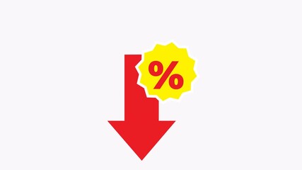 Downward red arrow and yellow percentage sign suitable for finance, investment, economyrelated designs. Ideal visual for data analysis projects, presentations, infographics.
