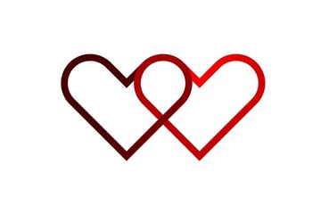 Two linked heart with gradient outline color. SImple and modern love symbol.